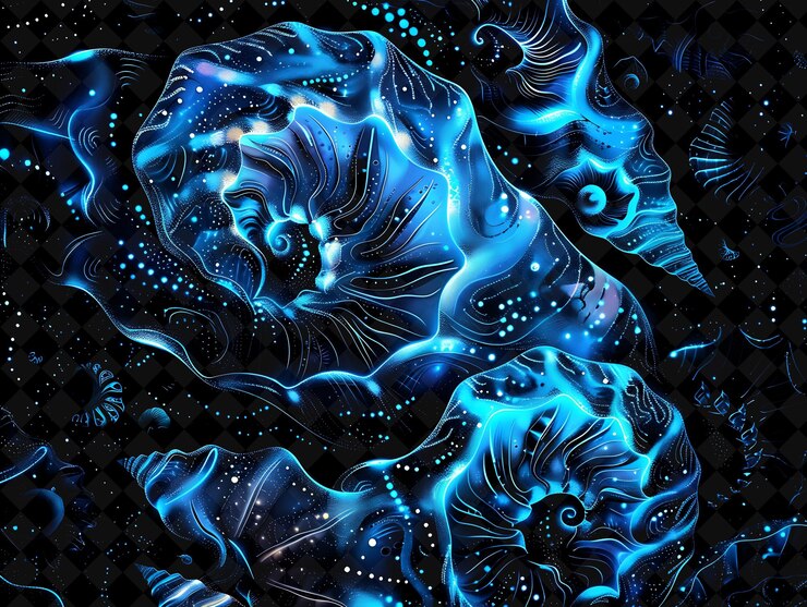 PSD la laguna azul brillante girando y mezclando conchas marinas en color neón comida bebida colección y2k