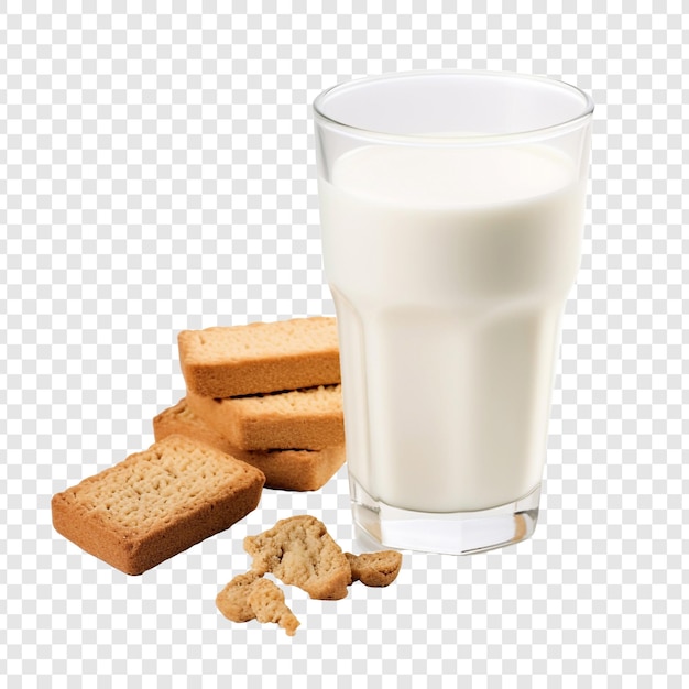 PSD le lait accompagné d'un rusk croustillant isolé sur fond transparent