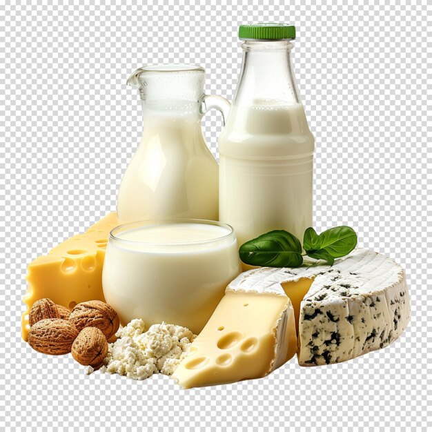 PSD lait frais et produits laitiers isolés sur fond transparent