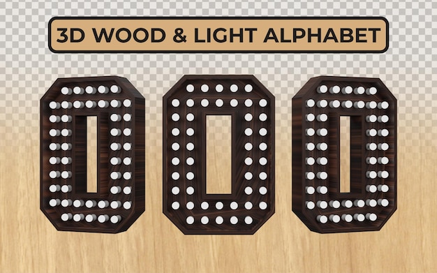 Lâmpada branca em letras do alfabeto 3D realistas de madeira
