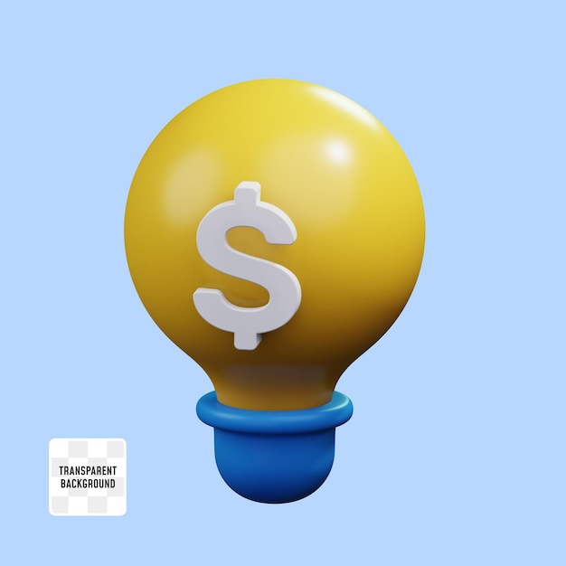 Lâmpada com símbolo de moeda de dinheiro dólar para idéia brilhante conceito de estratégia financeira 3d render ícone ilustração design