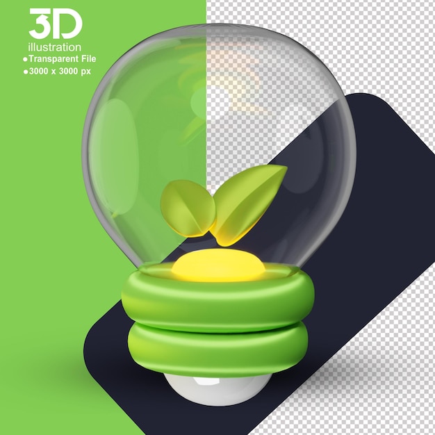 PSD lâmpada de ícone 3d de ecologia ambiental