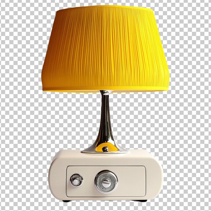PSD lâmpada de secretária de elegância com abajur amarelo sobre fundo transparente