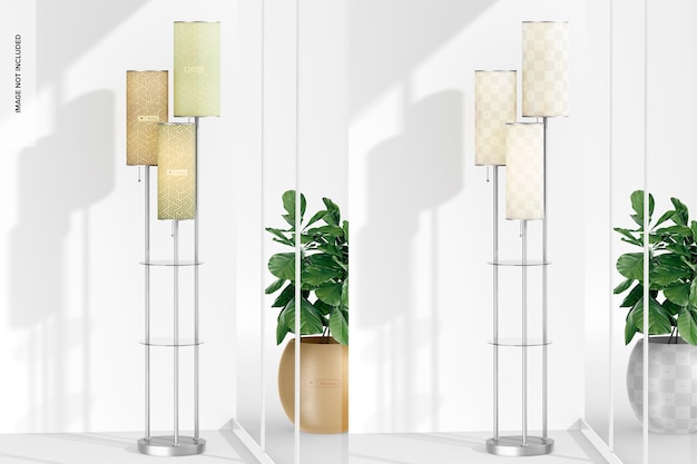 Lampadaire Trio Mockup, Avec Pot De Plante