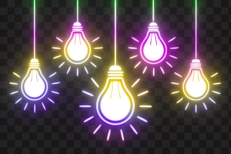 PSD lâmpadas brilhantes efeitos coloridos para conceitos criativos isolados em fundo transparente png