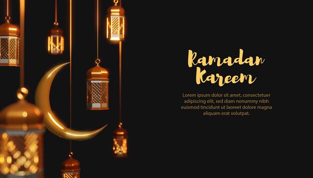 Lámpara 3d y plantilla de luna ramadan kareem