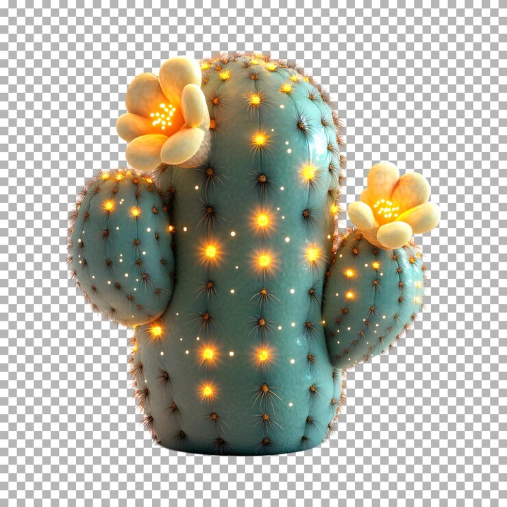 PSD lámpara de cactus incandescente aislada sobre un fondo transparente