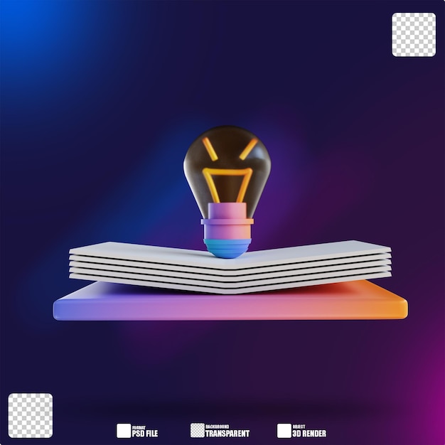 Lámpara colorida de ilustración 3D y libro 3