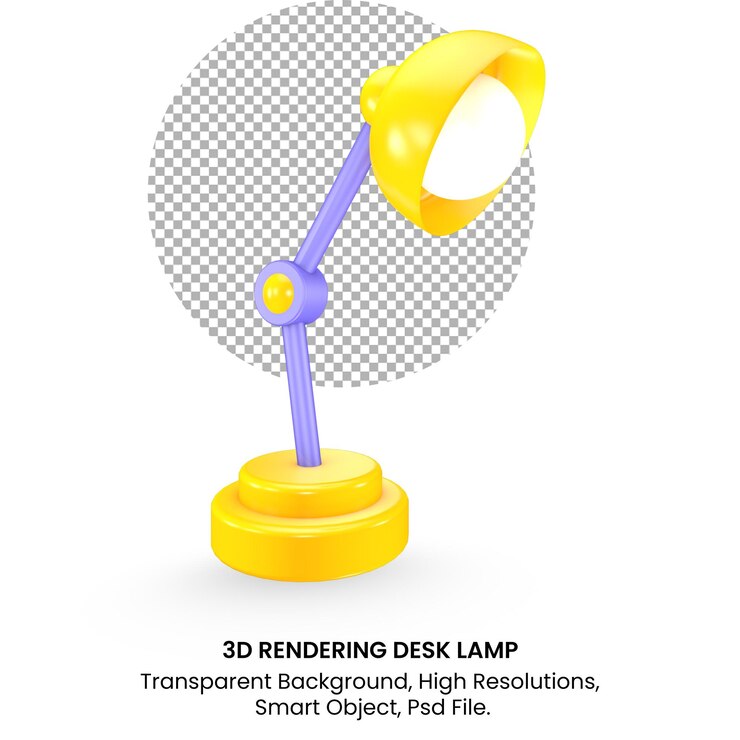 Lámpara de escritorio amarilla minimalista 3d sobre fondo transparente