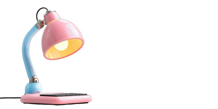PSD lámpara de escritorio retro rosa y azul con diseño único aislada sobre un fondo transparente