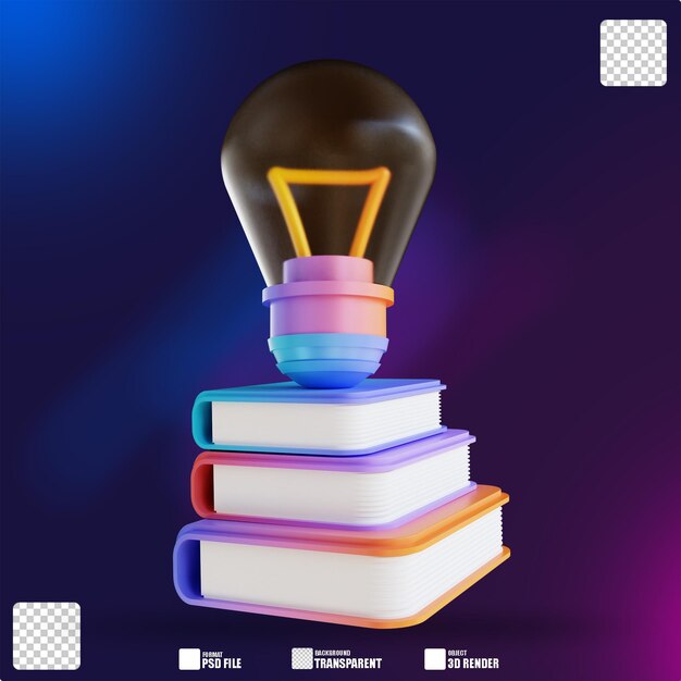 PSD lámpara y libro colorido de ilustración 3d