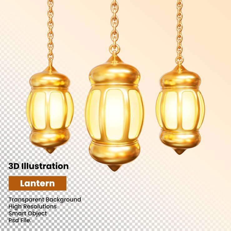 Lámpara luminosa de oro tradicional de representación 3d con fondo transparente