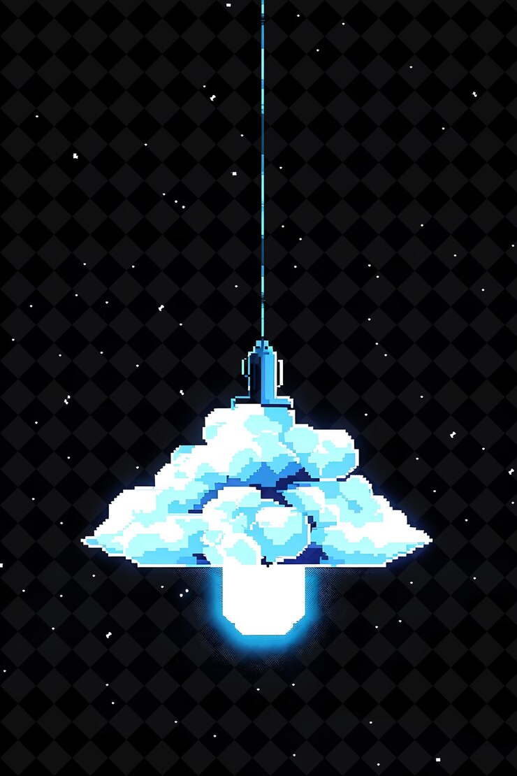 PSD lámpara de luz 8 bit pixel con diseño de arte de píxeles y nubes w png colección de diseño único y2k