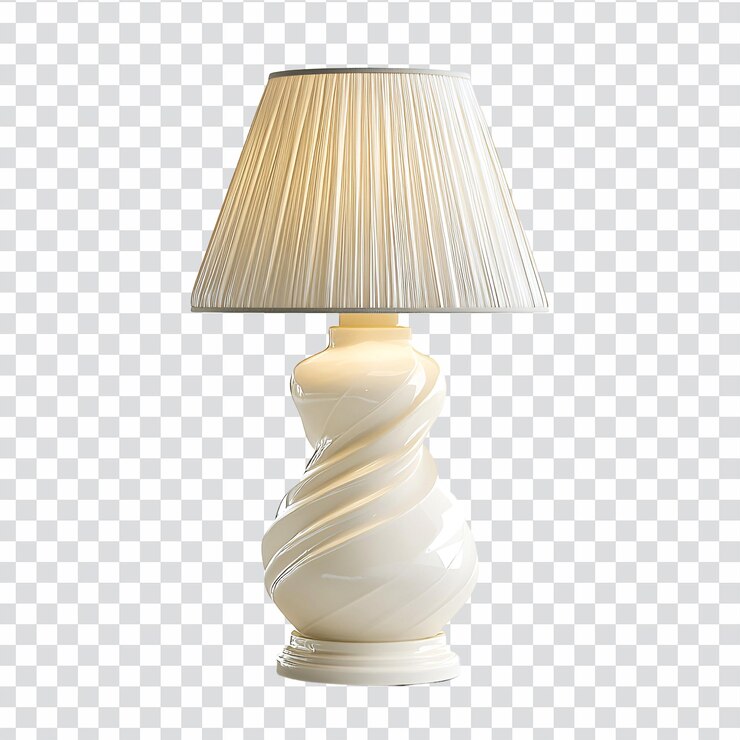 PSD lámpara de mesa de crema elegante con base de cerámica giratoria y sombra plegada