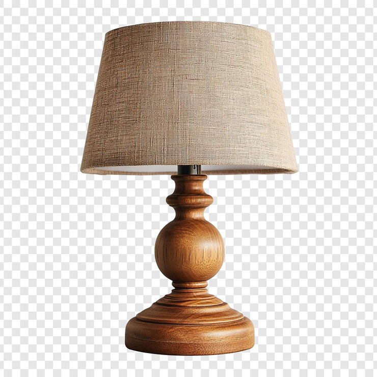 PSD lámpara de mesa de madera con sombra de tela