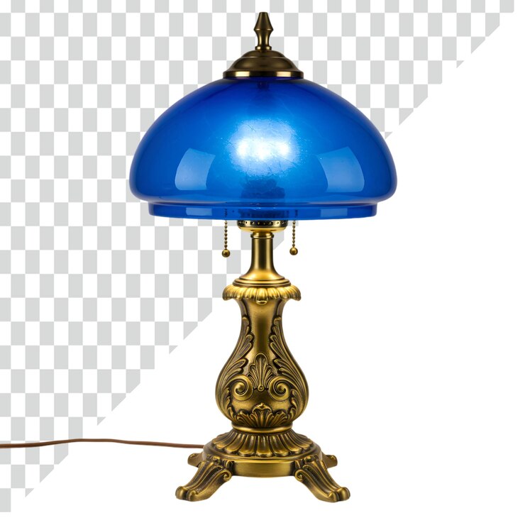 PSD lámpara de mesa de vidrio azul de época