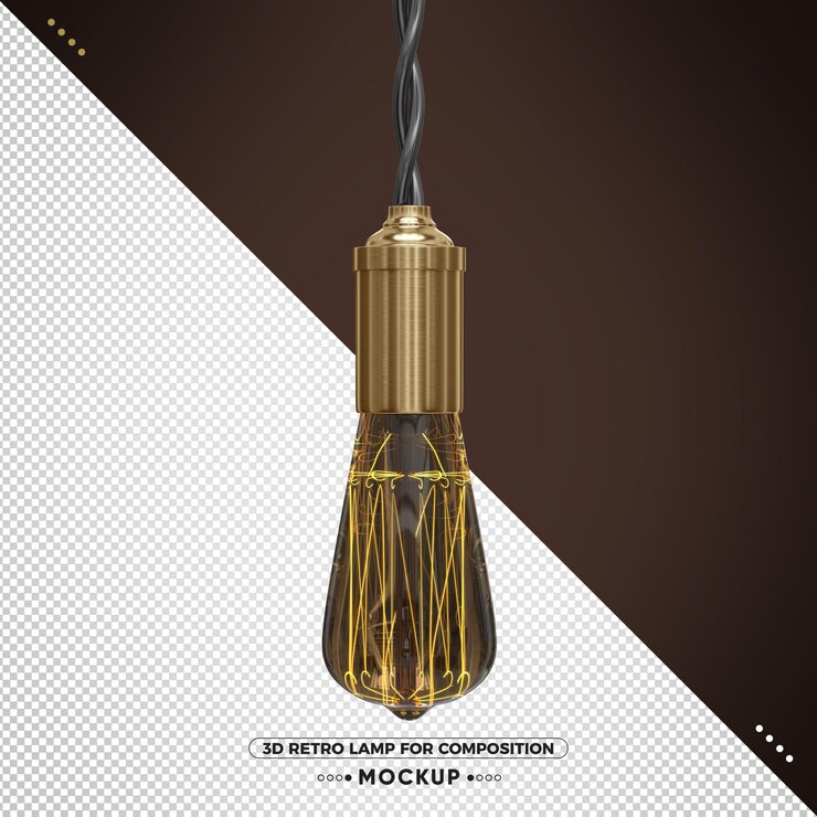 PSD lámpara de render 3d retro vintage con acabado marrón claro y amarillento