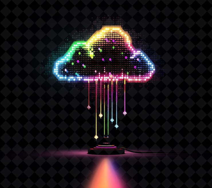 PSD la lámpara de sombra de 8 bits de píxeles con diseño de nube y arco iris con png única colección de diseño y2k