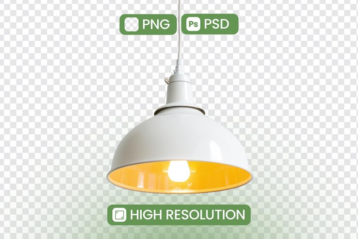 PSD lámpara de techo blanca transparente con interior amarillo de alta resolución png imagen