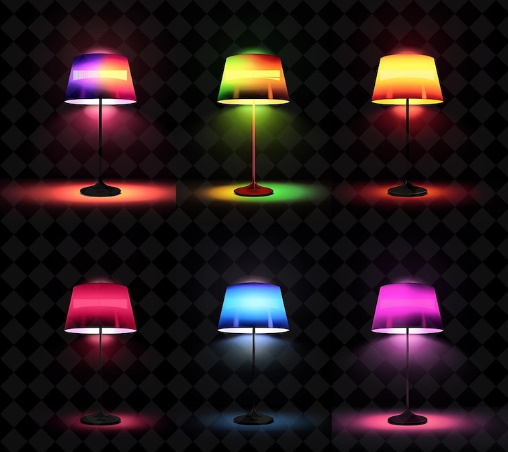 PSD lámparas modernas de 8 bits de píxel con diseño elegante y sombreado colorido png colección única de diseño y2k