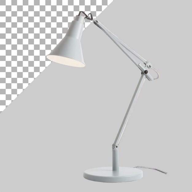 Une lampe de bureau de design industriel avec des bras en métal et une base en fonte dans des tons neutres de gris clair ou de beige