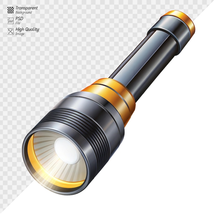 PSD une lampe de poche moderne réaliste sur un fond transparent