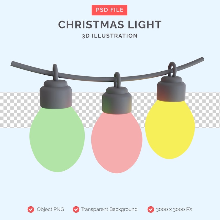 PSD lampu natal ilustrasi 3d
