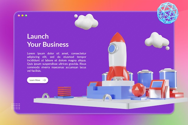 Lance sua página de destino de negócios com ilustração 3D Rocket Station