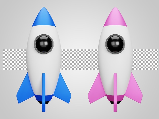 Lancement de fusée bleu rose sur fond transparent rendu 3D