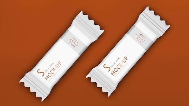 Lanche de chocolate realista ou design de maquete de barra de sachê isolado renderização