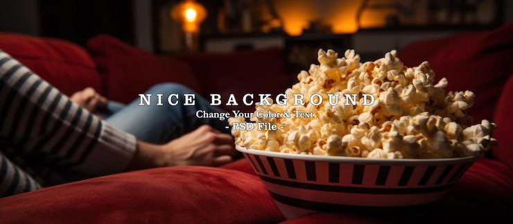 PSD lanche de pipocas enquanto assiste um filme no sofá na sala de teatro imagem gerada por ia