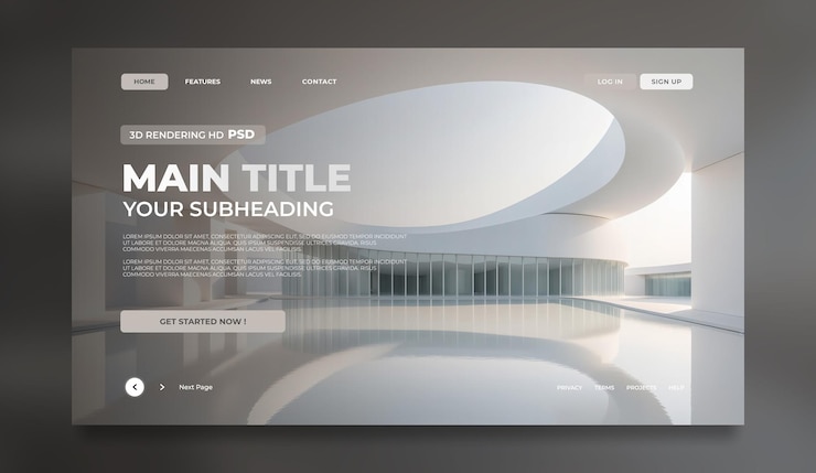 PSD landing page der modernen architekturkunst
