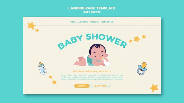 PSD landing-page-design für babyparty-vorlagen im flachen design