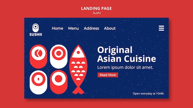 PSD landing page para festival de comida japonesa con sushi