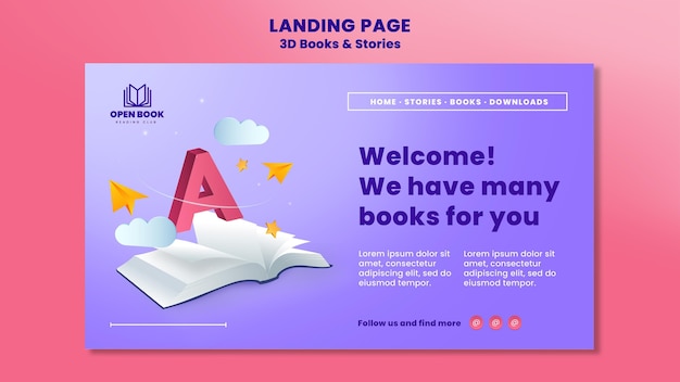 PSD landing page für bücher mit geschichten und briefen