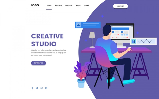 PSD landing page für das creative studio