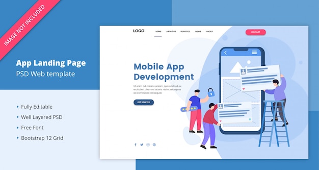 PSD landing page für die entwicklung mobiler apps