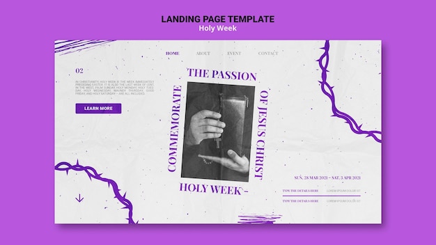 PSD landing page de semana santa con foto