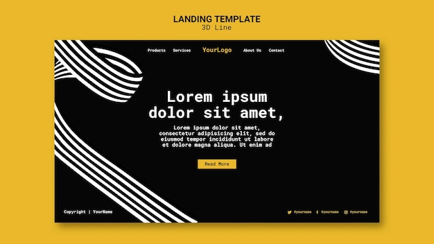 landing page template with three-dimensional lines
