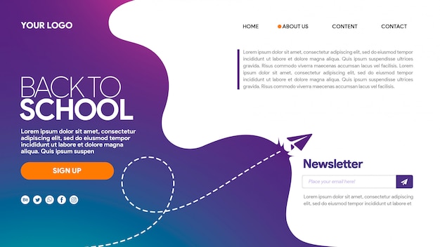 PSD landing page voltar para a escola newsletter roxa