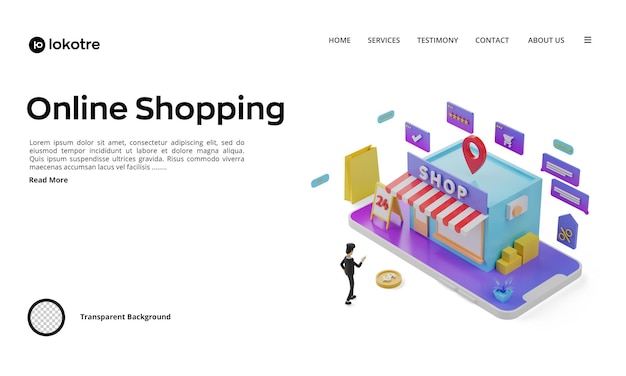 landing page with illustration man shopping online using smartphone