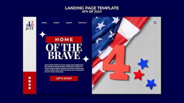 Landingpage-Designvorlage für den 4. Juli