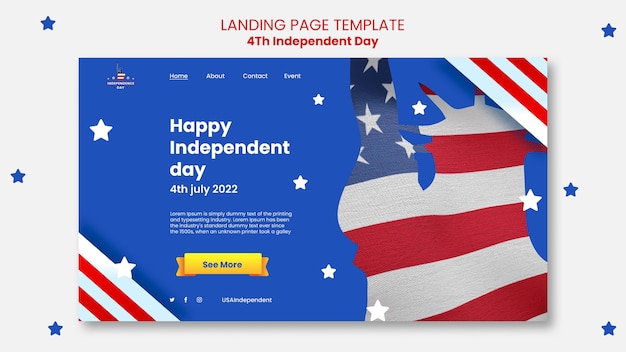 Landingpage-Designvorlage für den 4. Juli