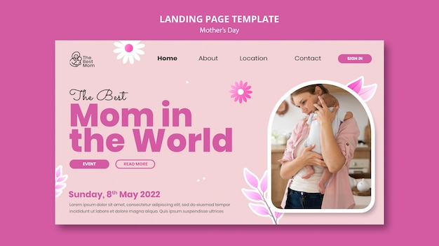 PSD landingpage-designvorlage für den muttertag mit blumenmuster