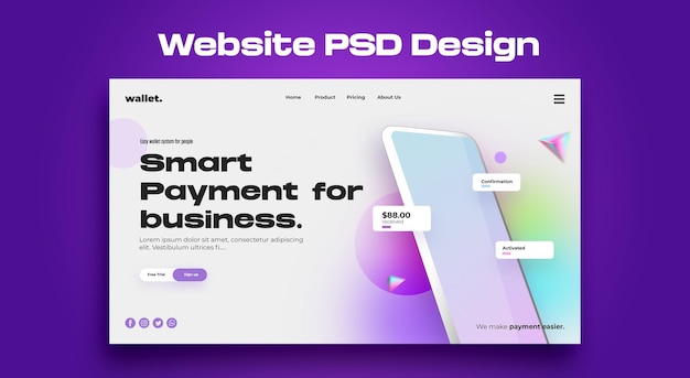 PSD landingpage-designvorlage für finanz-crypto-websites