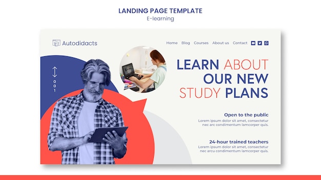 PSD landingpage für e-learning-studienpläne