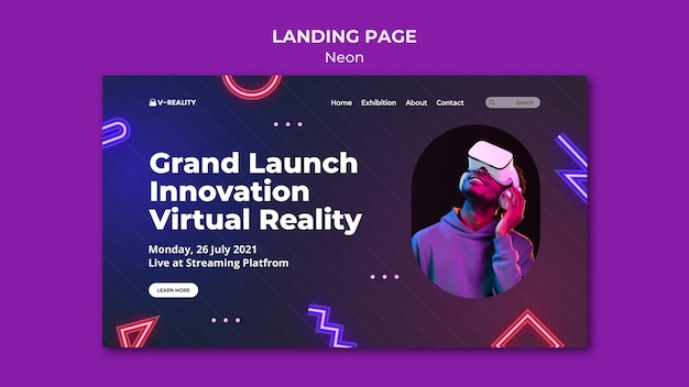 PSD landingpage für neon-virtual-reality-brille