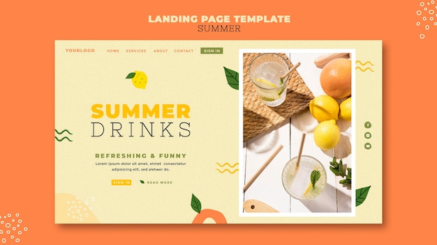 PSD landingpage für sommergetränke