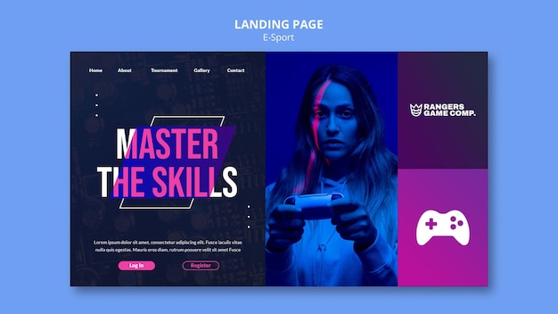 PSD landingpage für videospiele spielen