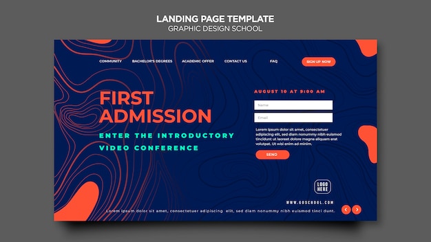 PSD landingpage-vorlage der grafikdesignschule